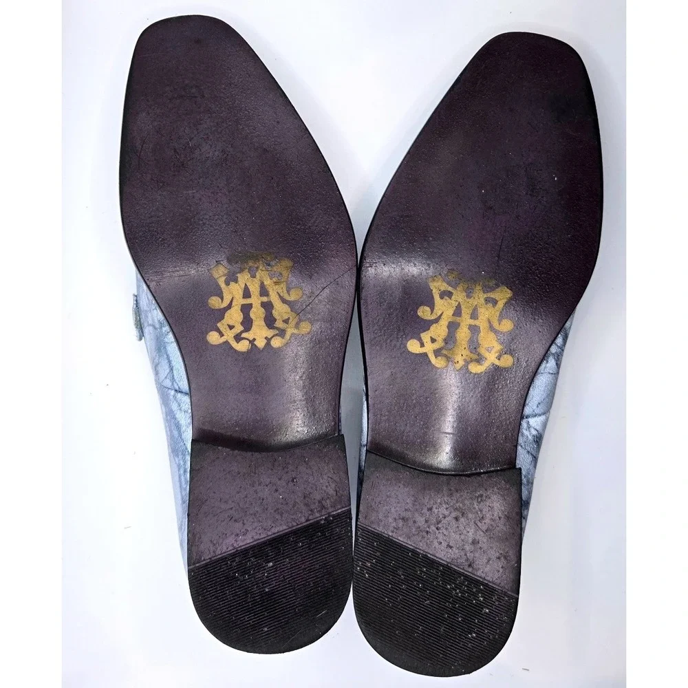 After Midnight Men's Marble Print Loafers Silver Chain Buckle Dress Shoes Size 8